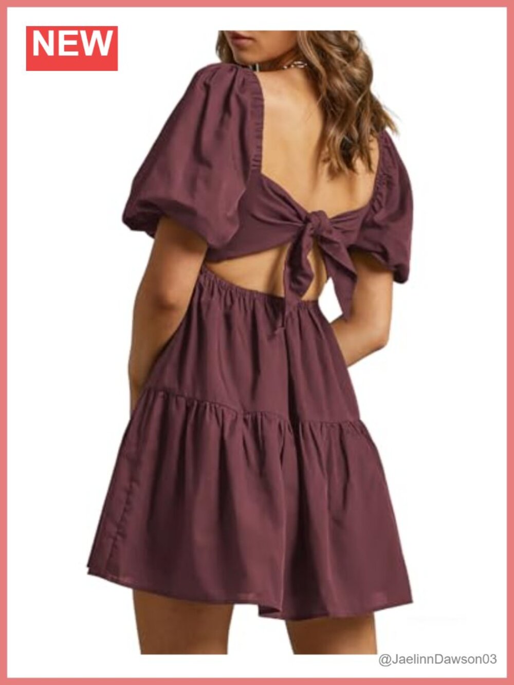 Cotton Babydoll Mini Dress Tie-Back Button Down Lantern Sleeve Casual